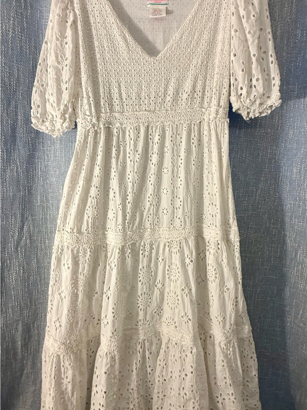 Gretchen Scott Designs White Eyelet V-Neck Maxi Dress